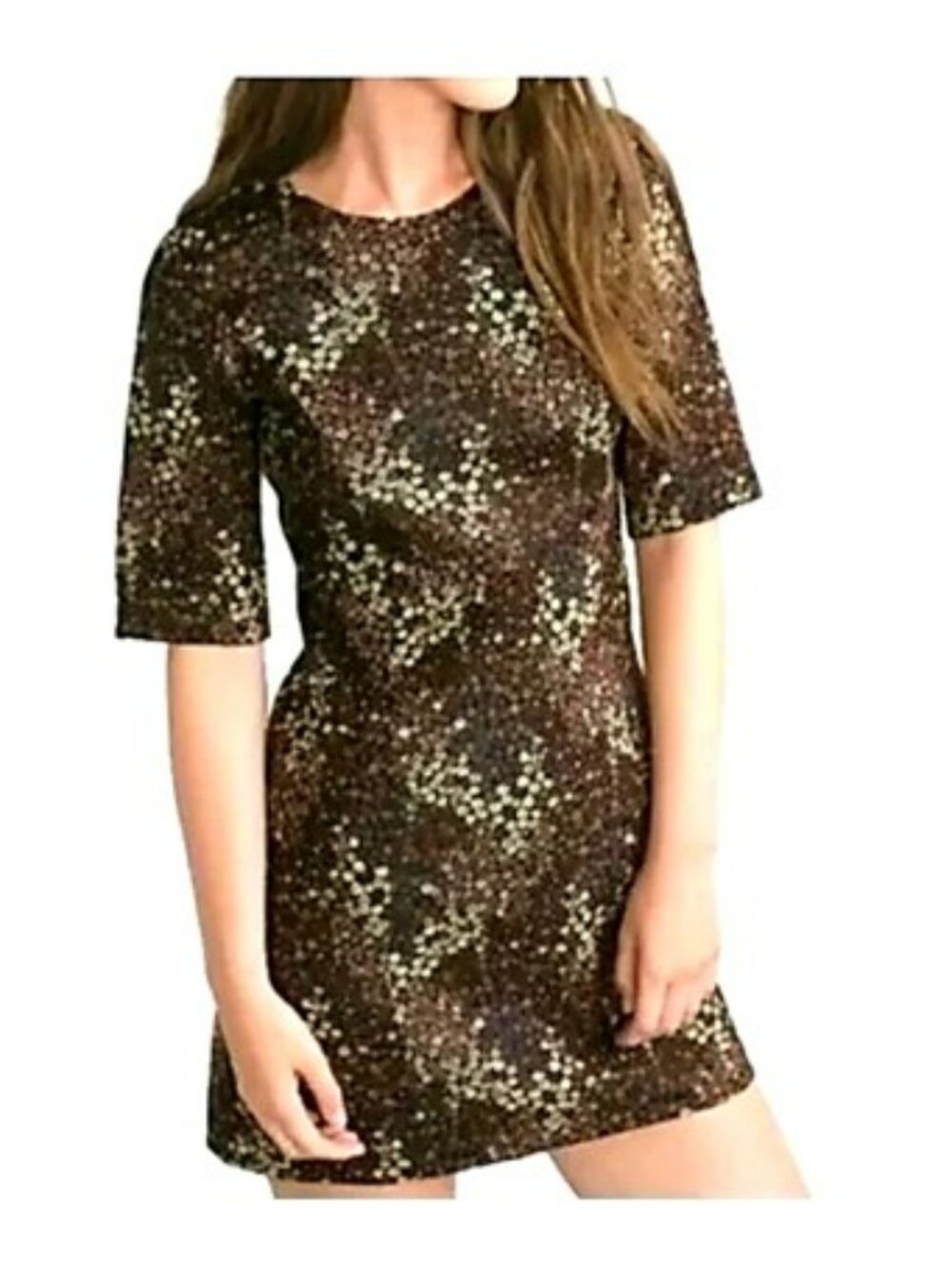 Zara Women's Mini Shift Dress Size Small Short Sleeve Floral Brown Party Retro